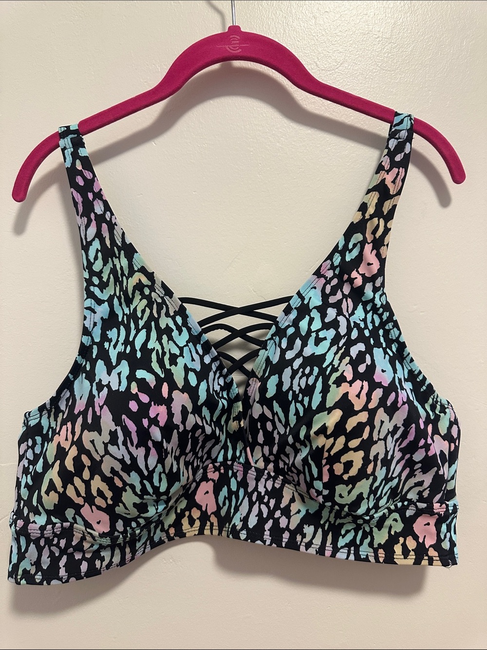Torrid Black Pastel Multicolor Leopard Print Swim Top